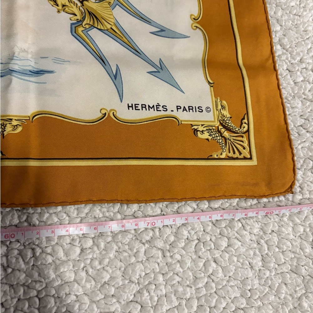 Hermes Nautical Print Scarf in Blue and Gold 🔱 - Picture 3 of 6